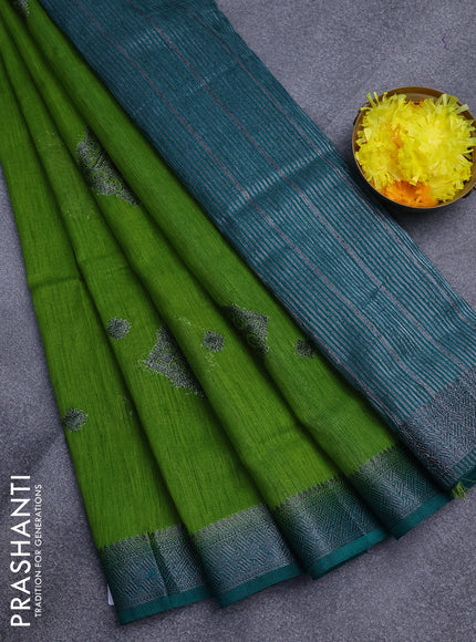 Banarasi semi matka saree light green and peacock green with antique zari woven buttas and antique zari border