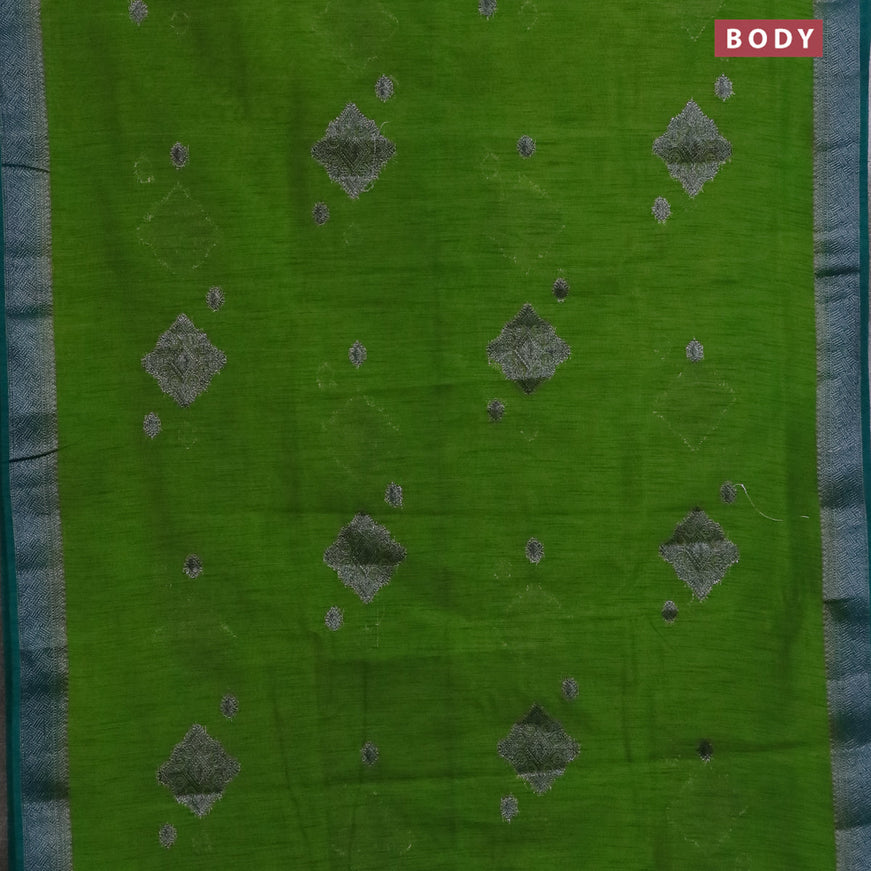 Banarasi semi matka saree light green and peacock green with antique zari woven buttas and antique zari border