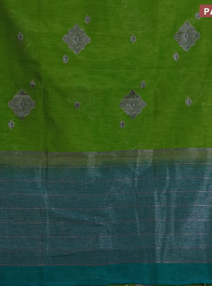 Banarasi semi matka saree light green and peacock green with antique zari woven buttas and antique zari border