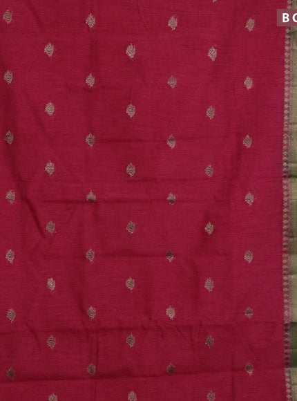 Banarasi semi matka saree tomato red and green with antique zari woven buttas and antique zari border