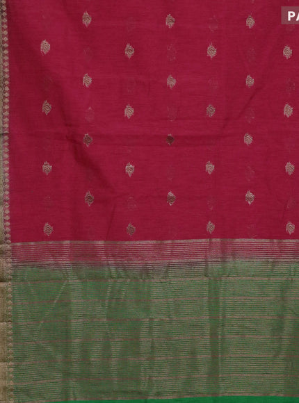 Banarasi semi matka saree tomato red and green with antique zari woven buttas and antique zari border