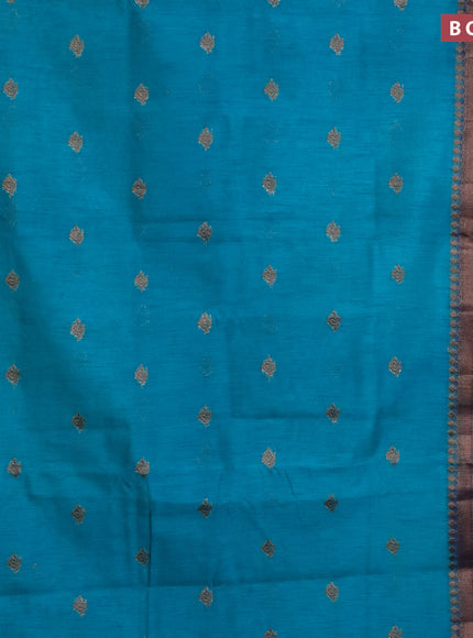 Banarasi semi matka saree teal blue and navy blue with antique zari woven buttas and antique zari border