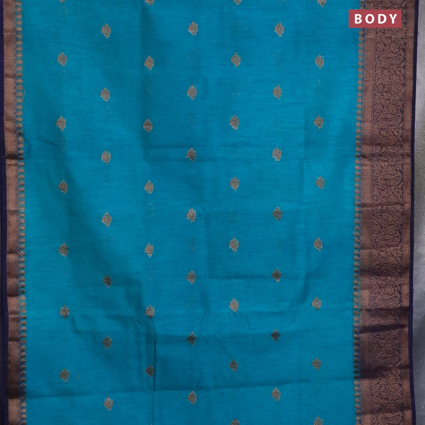 Banarasi semi matka saree teal blue and navy blue with antique zari woven buttas and antique zari border