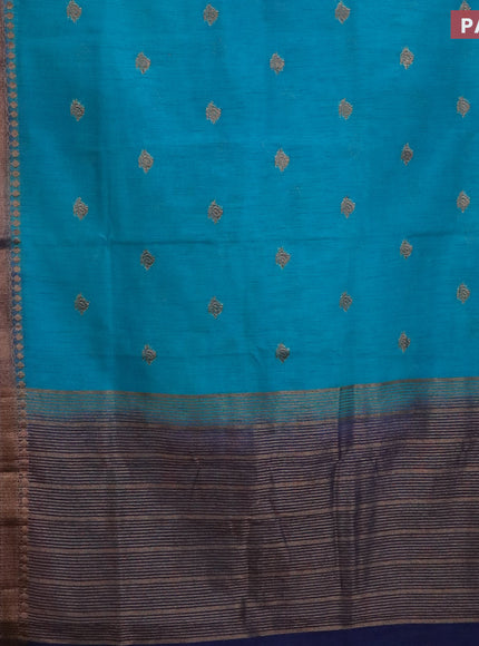 Banarasi semi matka saree teal blue and navy blue with antique zari woven buttas and antique zari border