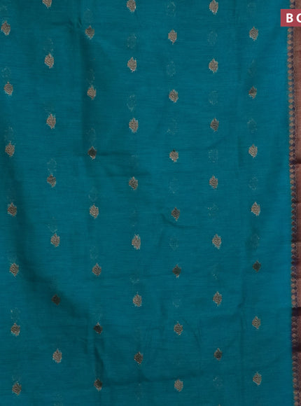 Banarasi semi matka saree teal green and dark magenta pink with antique zari woven buttas and antique zari border