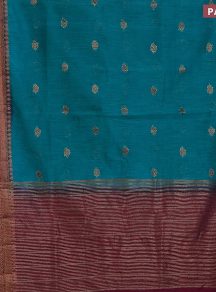 Banarasi semi matka saree teal green and dark magenta pink with antique zari woven buttas and antique zari border