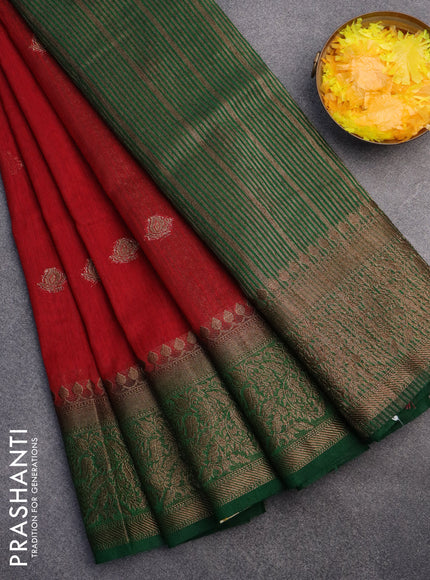 Banarasi semi matka saree red and dark green with antique zari woven buttas and antique zari border