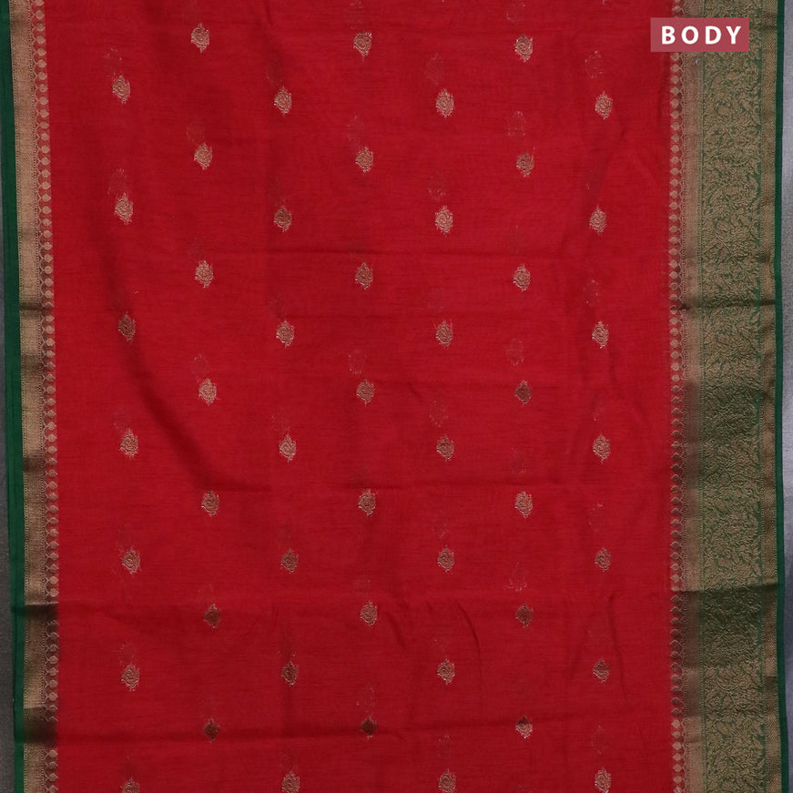 Banarasi semi matka saree red and dark green with antique zari woven buttas and antique zari border