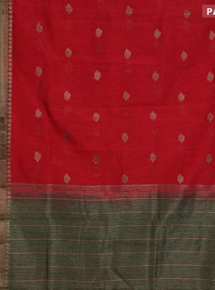 Banarasi semi matka saree red and dark green with antique zari woven buttas and antique zari border