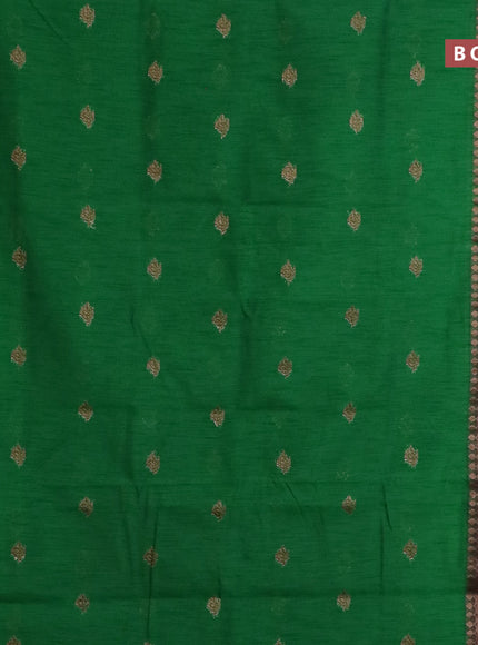 Banarasi semi matka saree green and dark magenta pink with antique zari woven buttas and antique zari border