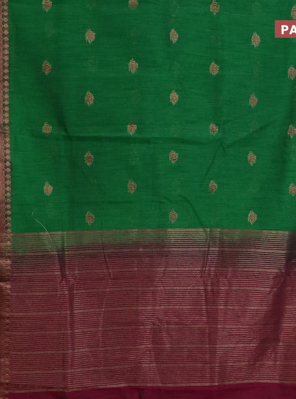 Banarasi semi matka saree green and dark magenta pink with antique zari woven buttas and antique zari border