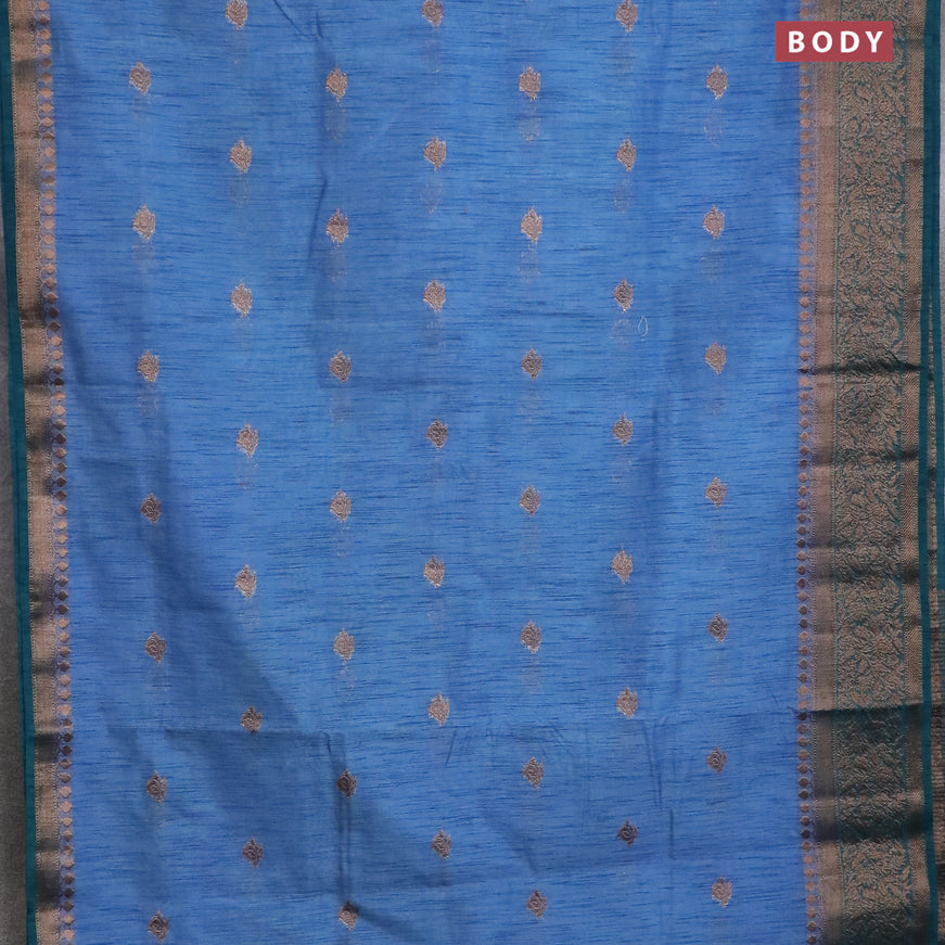 Banarasi semi matka saree blue shade and peacock green with antique zari woven buttas and antique zari border