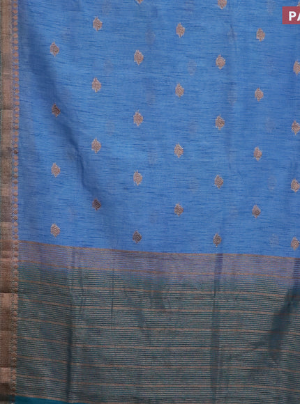 Banarasi semi matka saree blue shade and peacock green with antique zari woven buttas and antique zari border