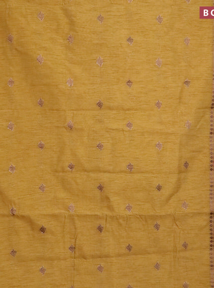 Banarasi semi matka saree mustard shade and maroon with antique zari woven buttas and antique zari border