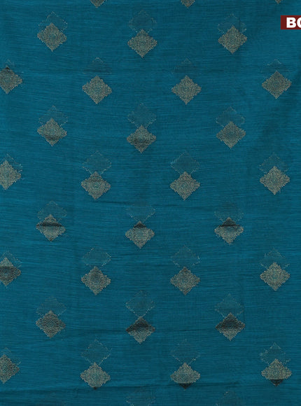 Banarasi semi matka saree teal green shade and navy blue with antique zari woven buttas and antique zari border