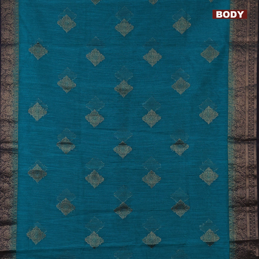 Banarasi semi matka saree teal green shade and navy blue with antique zari woven buttas and antique zari border