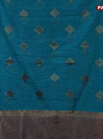 Banarasi semi matka saree teal green shade and navy blue with antique zari woven buttas and antique zari border