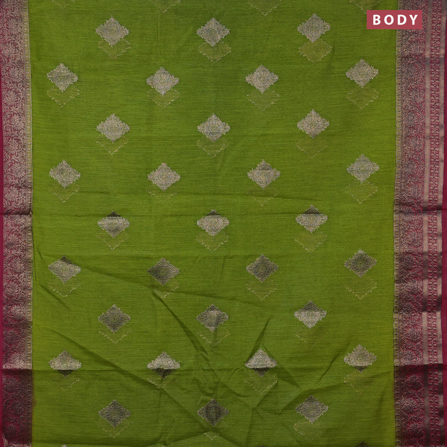 Banarasi semi matka saree light green and deep maroon with antique zari woven buttas and antique zari border