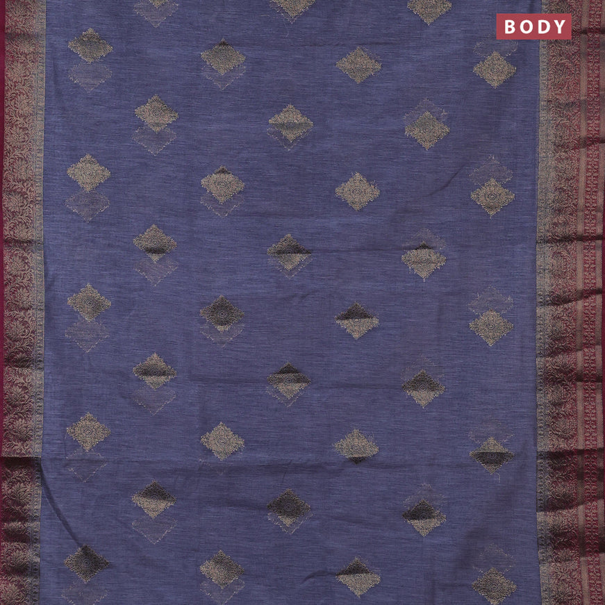 Banarasi semi matka saree grey and deep maroon with antique zari woven buttas and antique zari border