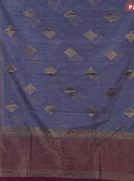 Banarasi semi matka saree grey and deep maroon with antique zari woven buttas and antique zari border