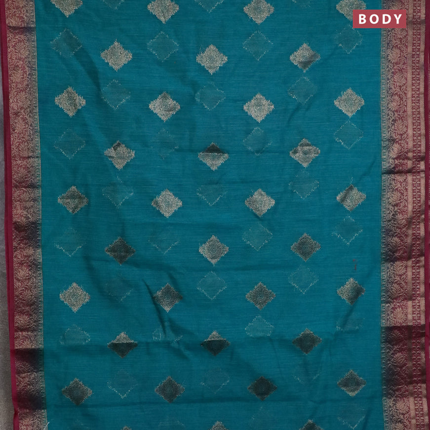 Banarasi semi matka saree teal green shade and wine shade with antique zari woven buttas and antique zari border