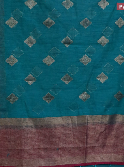 Banarasi semi matka saree teal green shade and wine shade with antique zari woven buttas and antique zari border