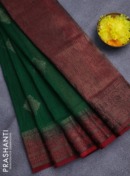 Banarasi semi matka saree green and maroon with antique zari woven buttas and antique zari border