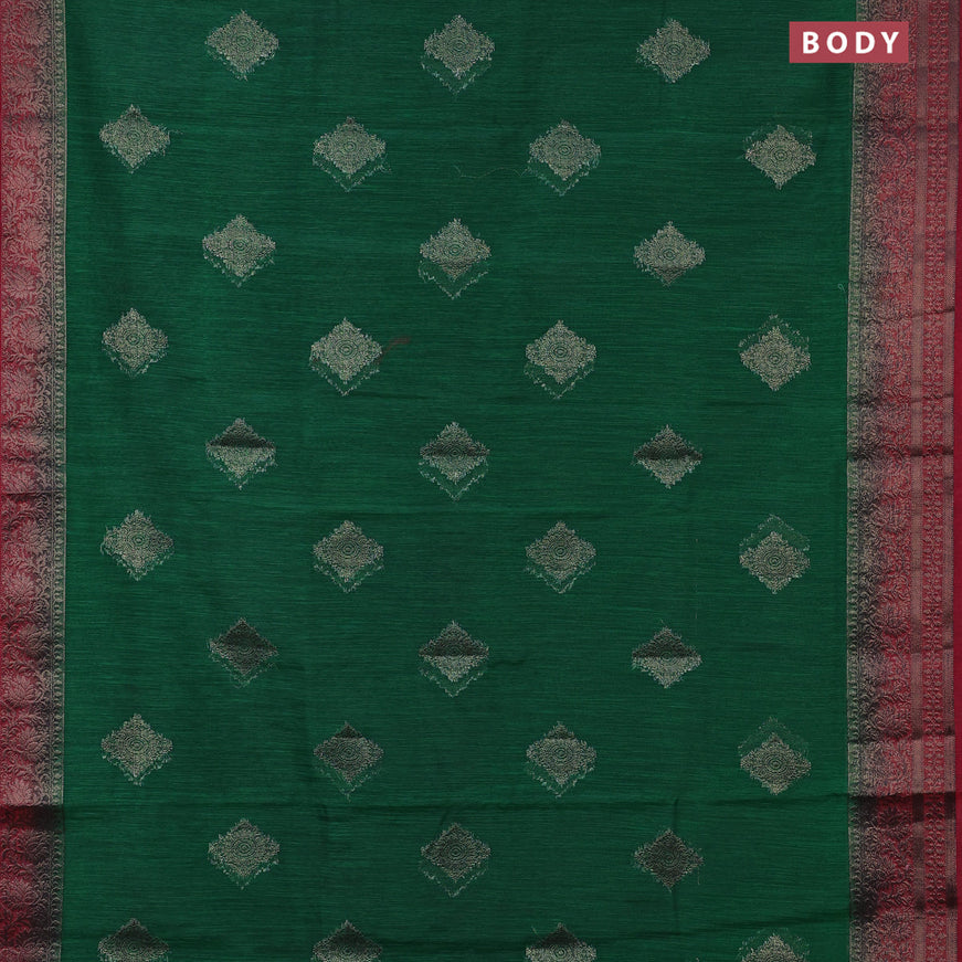 Banarasi semi matka saree green and maroon with antique zari woven buttas and antique zari border