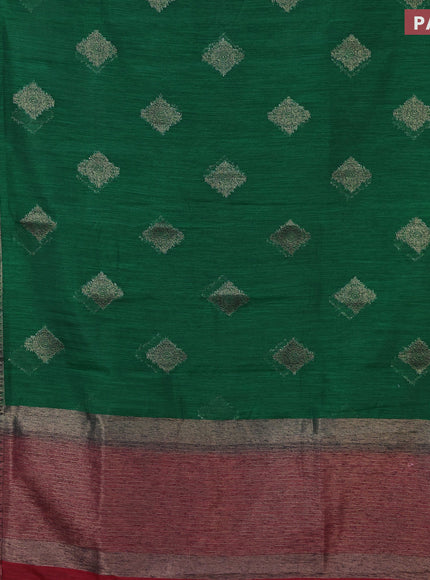 Banarasi semi matka saree green and maroon with antique zari woven buttas and antique zari border