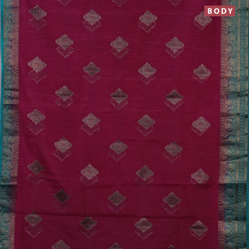 Banarasi semi matka saree wine shade and teal green with antique zari woven buttas and antique zari border