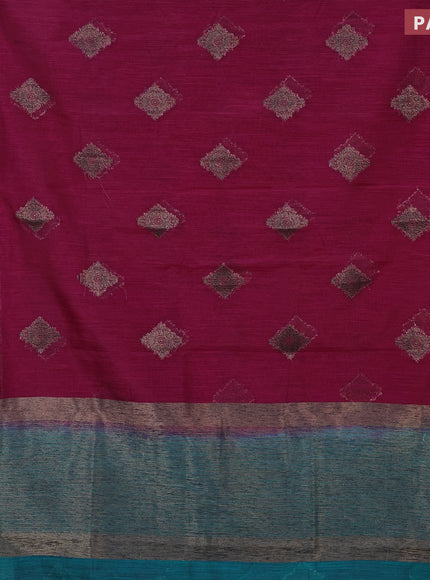 Banarasi semi matka saree wine shade and teal green with antique zari woven buttas and antique zari border