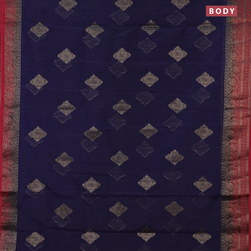 Banarasi semi matka saree navy blue and maroon with antique zari woven buttas and antique zari border