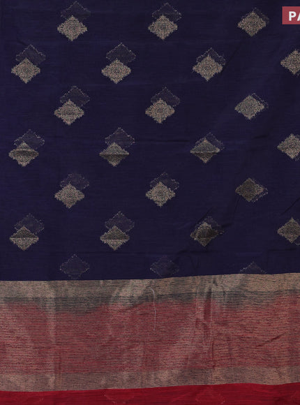 Banarasi semi matka saree navy blue and maroon with antique zari woven buttas and antique zari border