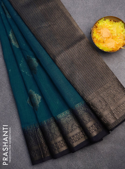 Banarasi semi matka saree teal blue and navy blue with antique zari woven buttas and antique zari border