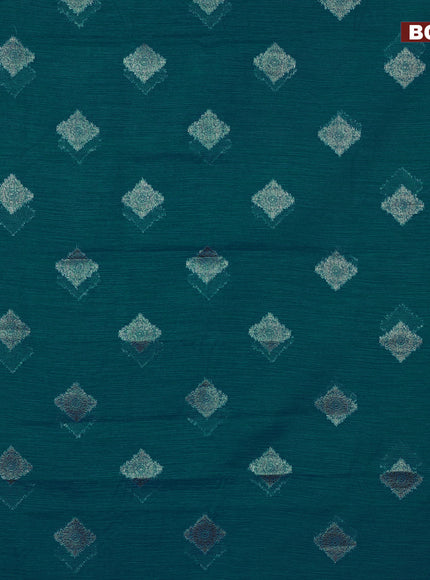 Banarasi semi matka saree teal blue and navy blue with antique zari woven buttas and antique zari border