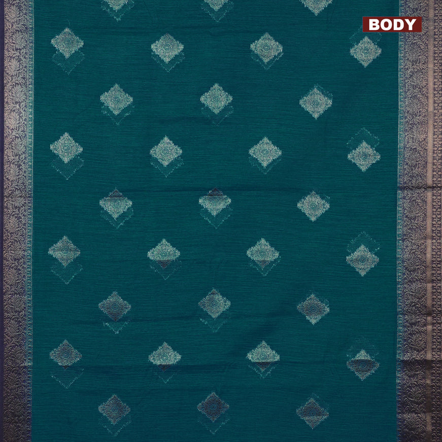 Banarasi semi matka saree teal blue and navy blue with antique zari woven buttas and antique zari border