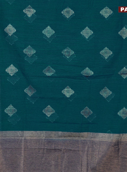 Banarasi semi matka saree teal blue and navy blue with antique zari woven buttas and antique zari border