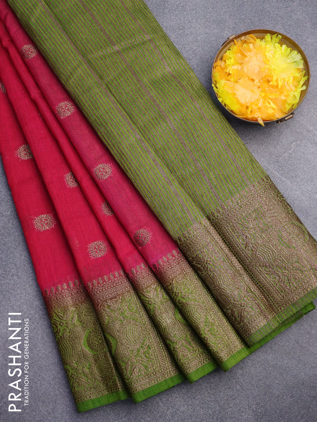 Banarasi semi matka saree pink and green with antique zari woven buttas and antique zari border