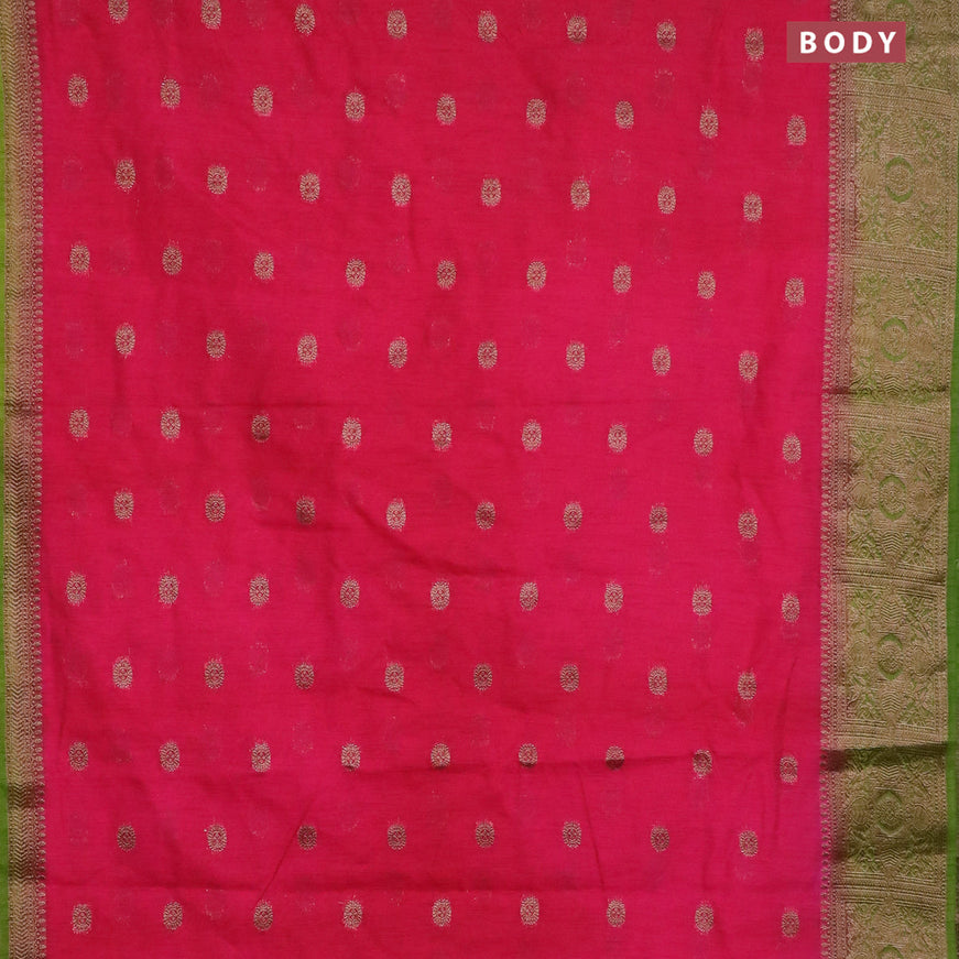 Banarasi semi matka saree pink and green with antique zari woven buttas and antique zari border