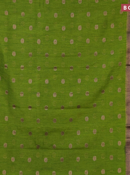 Banarasi semi matka saree light green and dark blue with antique zari woven buttas and antique zari border