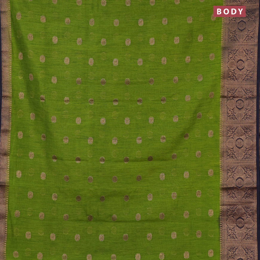 Banarasi semi matka saree light green and dark blue with antique zari woven buttas and antique zari border