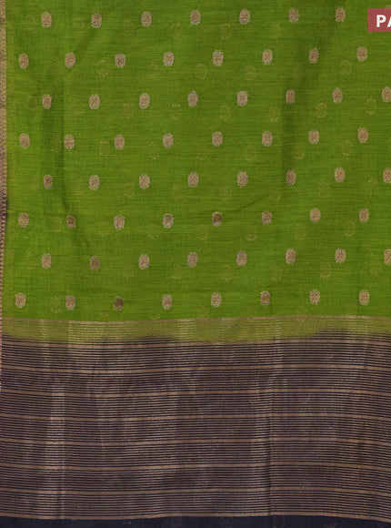 Banarasi semi matka saree light green and dark blue with antique zari woven buttas and antique zari border