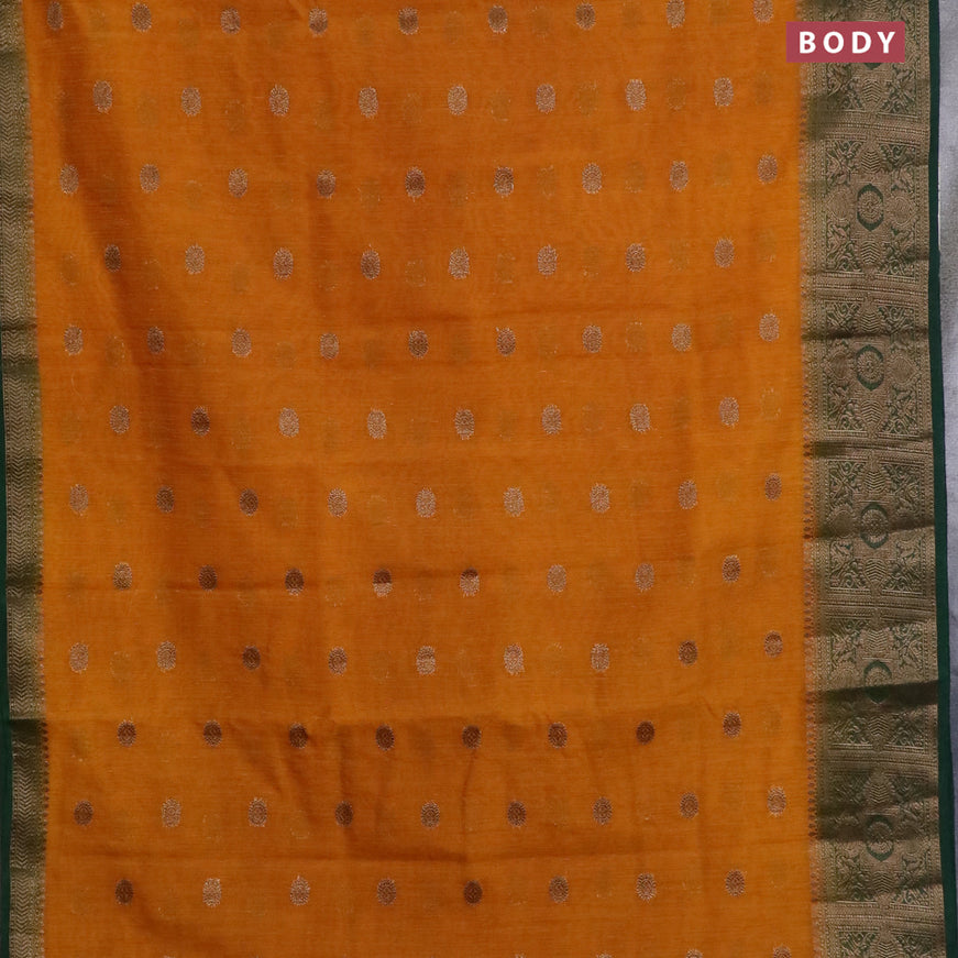 Banarasi semi matka saree mustard yellow and green with antique zari woven buttas and antique zari border