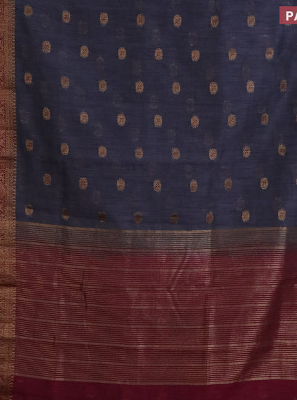 Banarasi semi matka saree dark grey and dark magenta pink with antique zari woven buttas and antique zari border