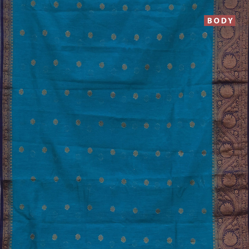 Banarasi semi matka saree teal blue and navy blue with antique zari woven buttas and antique zari border