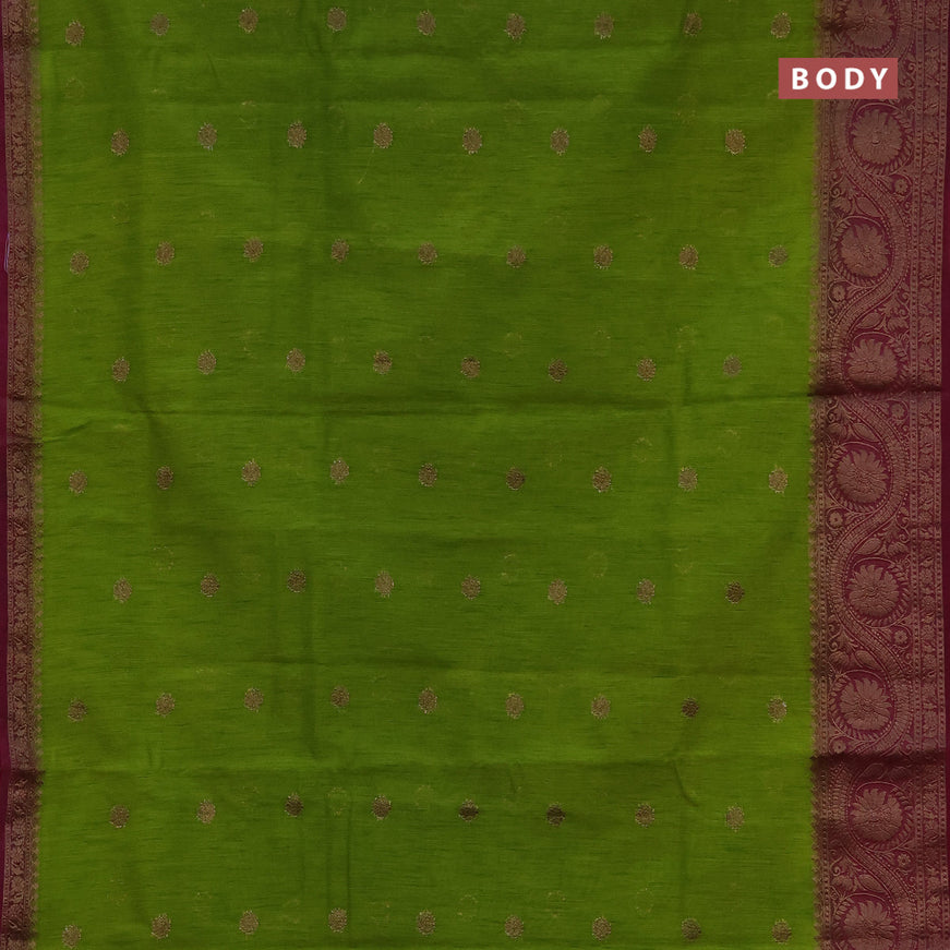 Banarasi semi matka saree light green and magenta pink with antique zari woven buttas and antique zari border