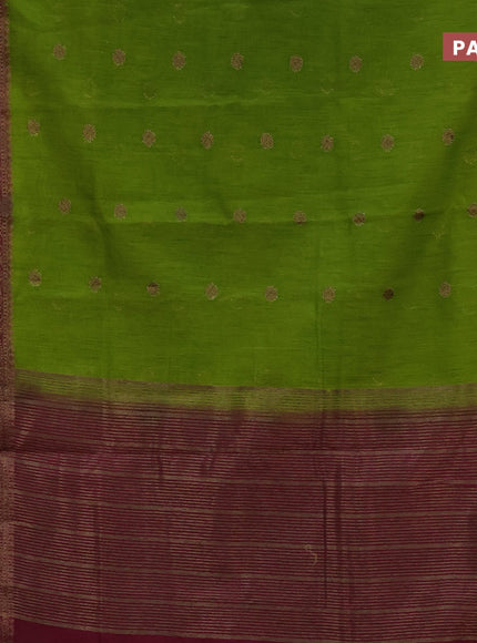 Banarasi semi matka saree light green and magenta pink with antique zari woven buttas and antique zari border