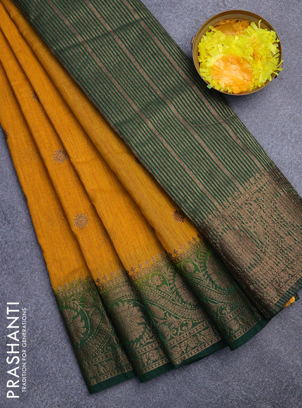 Banarasi semi matka saree mango yellow and green with antique zari woven buttas and antique zari border