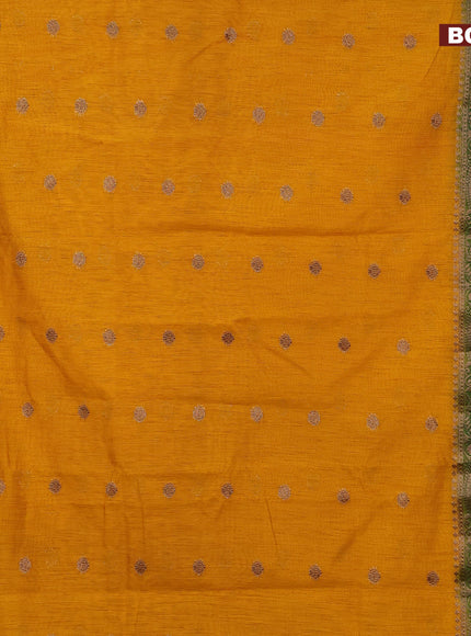 Banarasi semi matka saree mango yellow and green with antique zari woven buttas and antique zari border