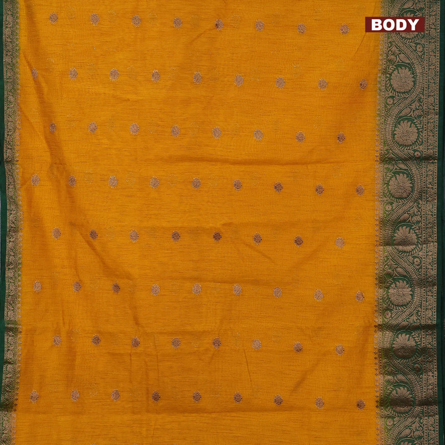 Banarasi semi matka saree mango yellow and green with antique zari woven buttas and antique zari border